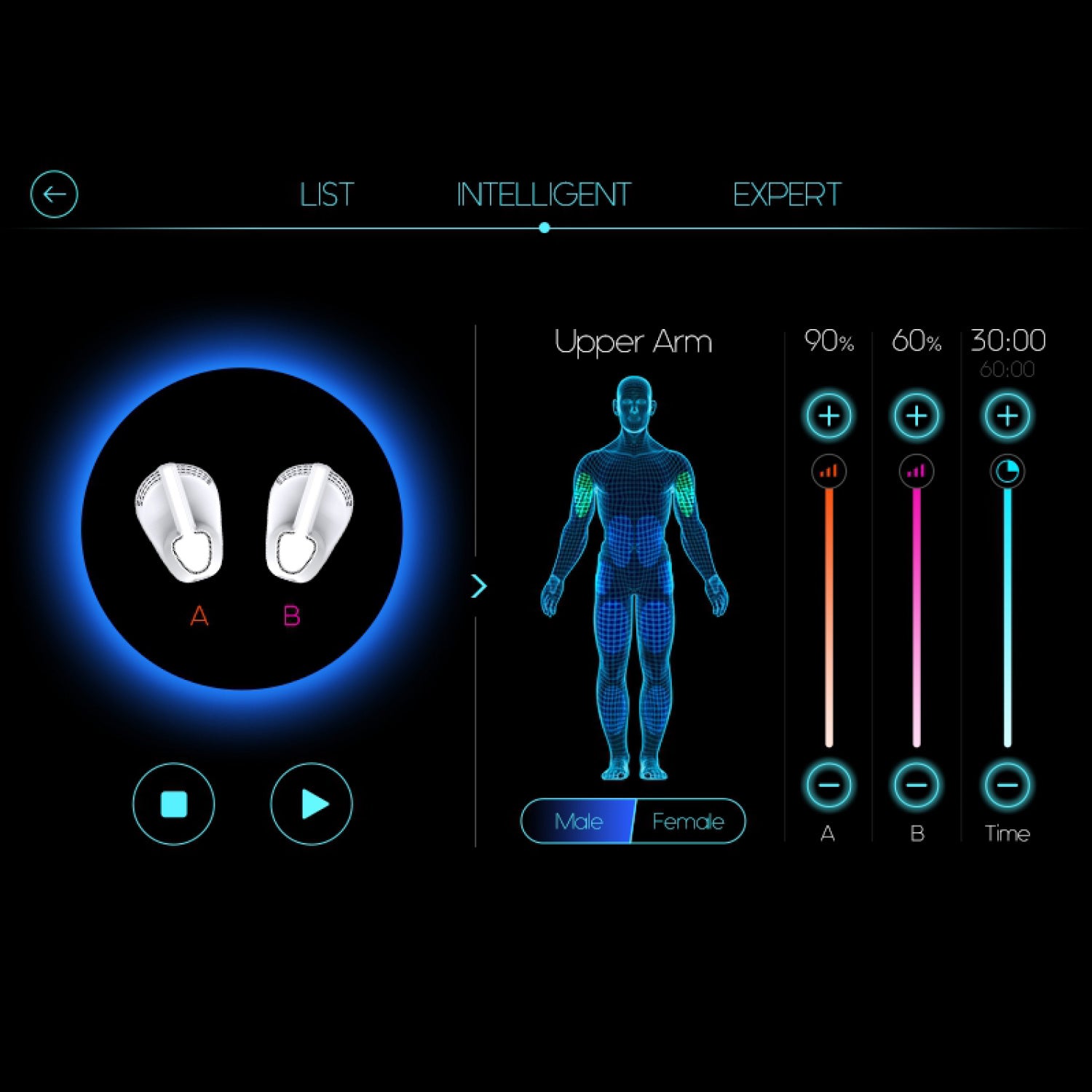 Kriolipoliza + elektrostymulacja mięśni EMS Cryo Basic - interface